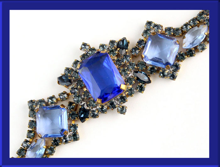 Czech-Czechoslovakian-Sapphire-Faceted-Rhinestone-Bracelet