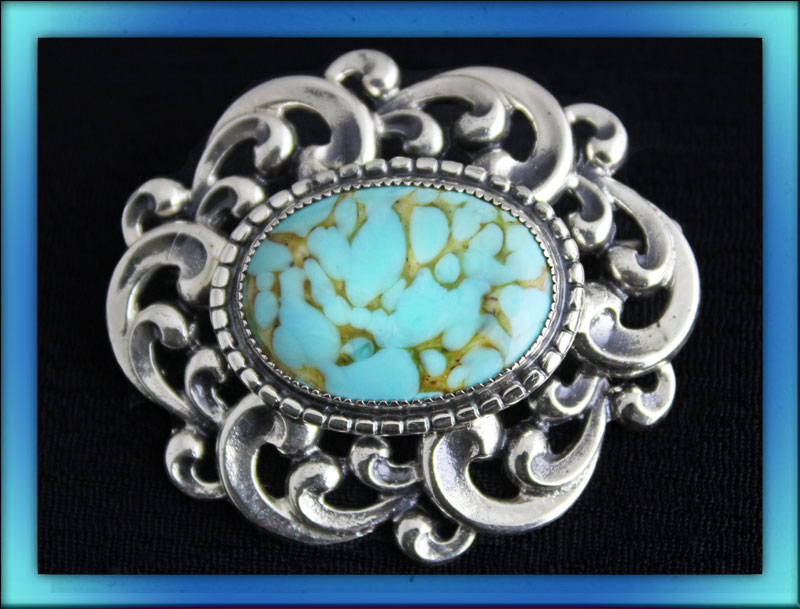 Danecraft-Flourish-Swirl-Sterling-and-Turquoise-Brooch