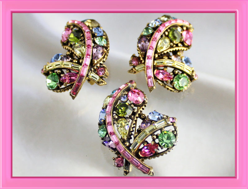 Hollycraft-Pastel-Butterfly-Brooch-and-Earrings