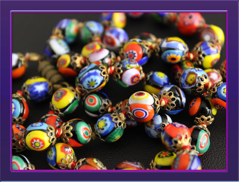 Venetian Italian Millefiori Art Glass Bead Necklace