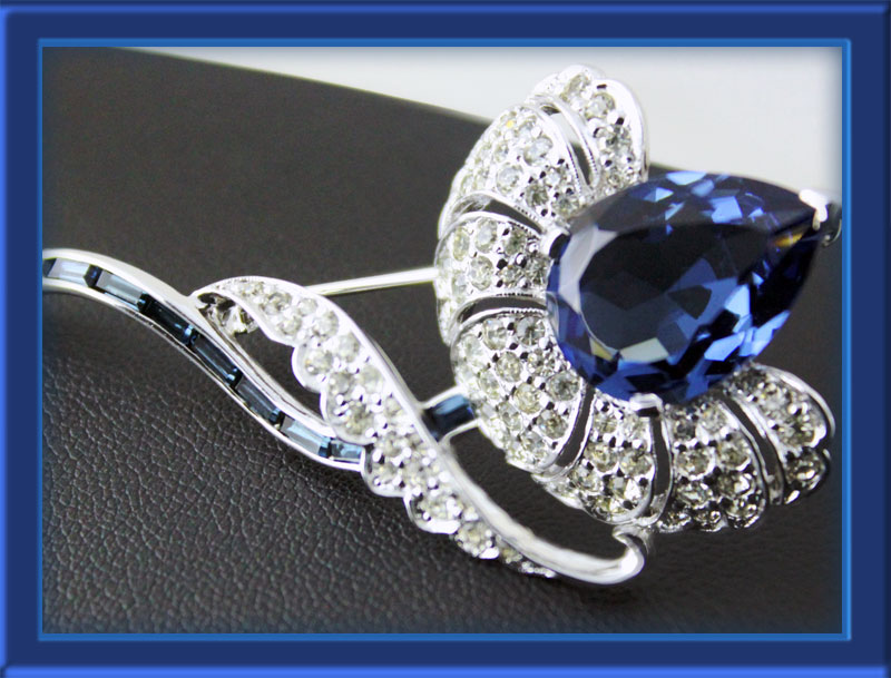 Panetta Sapphire Bud Jeweled Flower with Pave Rhinestone