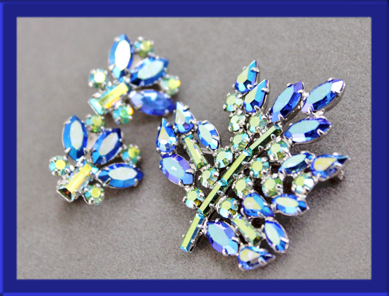 b.david-aurora-borealis-blue-green-leaf-brooch-and-earrings