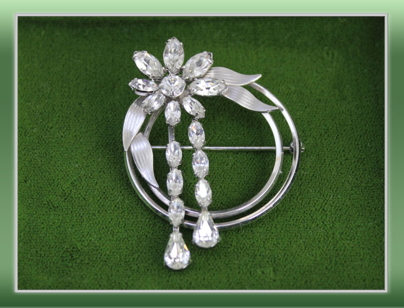 Krementz Sterling and Rhinestone Brooch Offered in it's Original Presentation Box