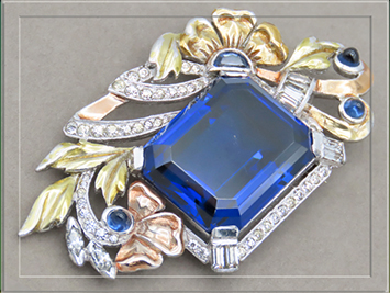 Unsigned Regal Sapphire Glass Brooch