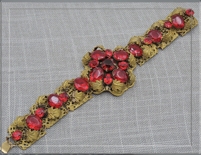 Amethyst art glass & Faux Opal Exquisite Filigree Panel Bracelet