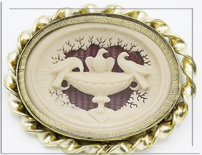 Antique Doves of Pliny Carved Horn Victorian Brooch